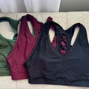 Women's Black, Burgundy, and Green Sports Bras